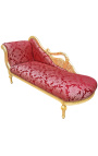 Grand récamier baroque à col de cygne tissu satiné rouge "Gobelins", bois doré