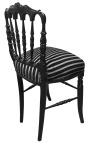 Cadira d'estil Napoléon III teixit ratllat i fusta negra