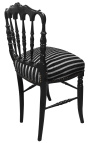 Chaise de style Napoléon III tissu rayé et bois noir