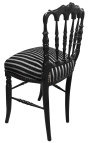 Chaise de style Napoléon III tissu rayé et bois noir