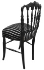 Silla de estilo Napoleón III tela rayada y madera negra