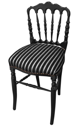 Silla estilo Napoleón III con tela a rayas y madera negra