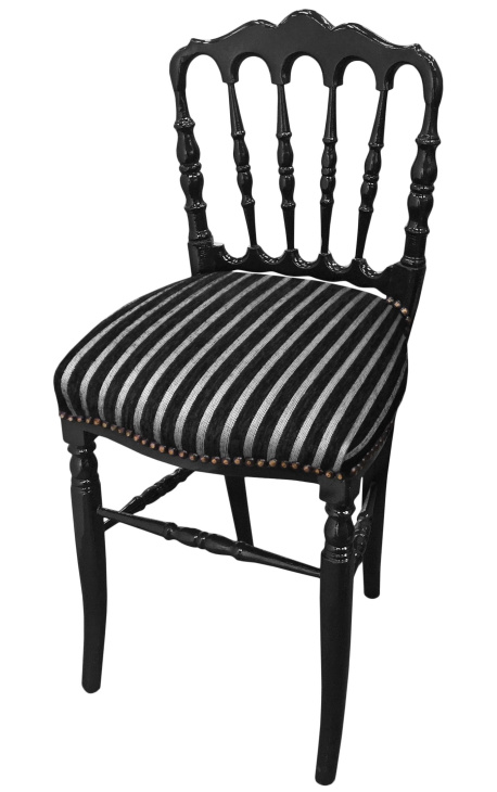 Chaise de style Napoléon III tissu rayé et bois noir