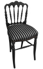 Cadira d'estil Napoléon III teixit ratllat i fusta negra