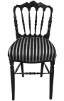 Chaise de style Napoléon III tissu rayé et bois noir