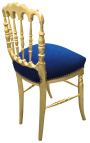 Cadeira de estilo Napoléon III tecido azul e madeira dourada