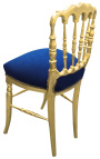 Napoleón III estilo silla tela azul y madera dorada