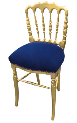 Silla estilo Napoleón III de tela azul y madera dorada
