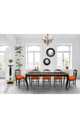 Stoel in Napoleon III-stijl oranje stof en zwart hout - 2