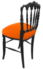 Chaise de style Napoléon III tissu orange et bois noir