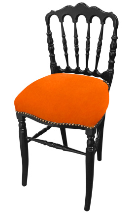 Stoel in Napoleon III-stijl oranje stof en zwart hout