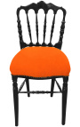Silla estilo Napoleón III de tela naranja y madera negra - 3