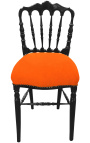 Stuhl im Napoleon-III-Stil, orangefarbener Stoff und schwarzes Holz