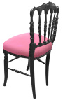 Chaise de style Napoléon III tissu rose et bois noir