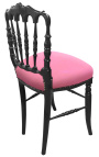 Chaise de style Napoléon III tissu rose et bois noir