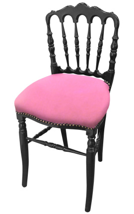 Sedia stile Napoléon III tessuto rosa e legno nero