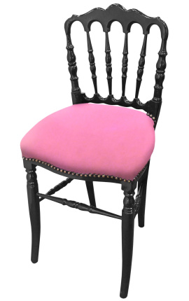Silla estilo Napoleón III de tela rosa y madera negra