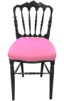 Cadeira de estilo Napoléon III tecido rosa e madeira preta