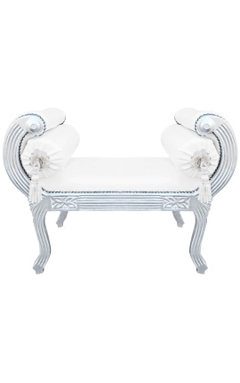 Roman bench white leatherette and silver wood