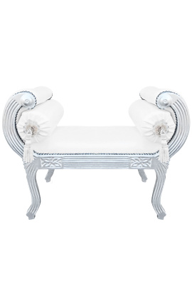 Banquette Romaine tissu simili cuir blanc et bois argenté