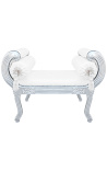 Roman bench white leatherette and silver wood