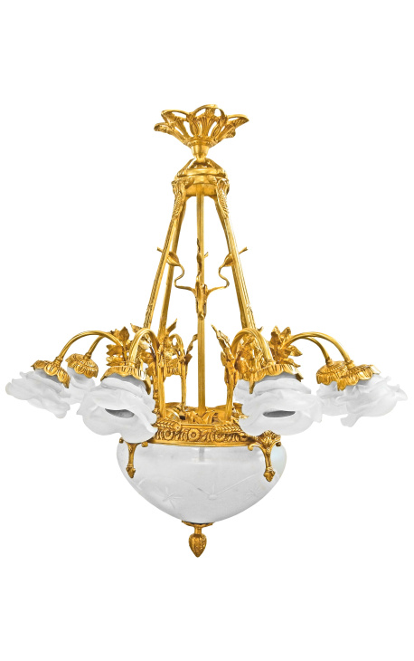 Grande lustre estilo Art Nouveau com 8 arandelas