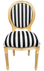 Louis XVI-stijl stoel met zwarte en witte strepen en verguld hout