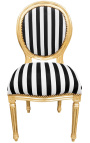 Louis XVI style chair with black and white stripes and gilded wood