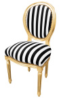 Louis XVI style chair with black and white stripes and gilded wood