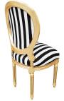 Louis XVI-stijl stoel met zwarte en witte strepen en verguld hout