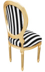 Louis XVI style chair with black and white stripes and gilded wood