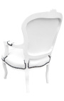 Atzveltnes krēsls Louis XV stilā mākslīgi balta āda un balts lakots koks 