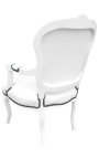 Poltrona in stile barocco Luigi XV in similpelle bianca e legno laccato bianco