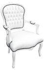 Liudviko XV stiliaus fotelis netikros baltos odos ir baltai lakuota mediena 