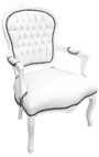 Sillón Louis XV estilo falso piel blanca cuero y madera lacada blanca