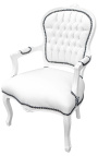 Fotel w stylu Ludwika XV sztuczna biała skóra i drewno lakierowane na biało 