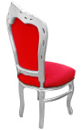 Cadira d'estil barroc rococó de tela de vellut vermell i fusta platejada