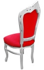 Cadira d'estil barroc rococó de tela de vellut vermell i fusta platejada