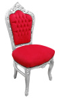 Krzesło barokowe w stylu rokoko z czerwonego aksamitu i posrebrzanego drewna