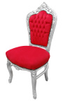 Cadeira estilo barroco rococó tecido veludo vermelho e madeira prateada