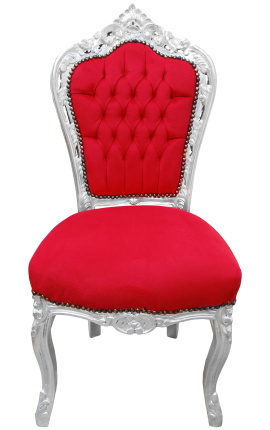 Baroque rococo style chair red velvet and silver wood