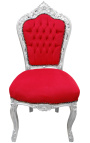 Krzesło barokowe w stylu rokoko z czerwonego aksamitu i posrebrzanego drewna