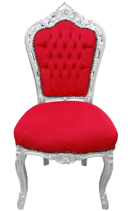 Chair Barroco terciopelo rojo estilo rococo y madera plateada