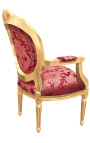 Barock Sessel Louis XVI Stil mit Burgunder Stoff und "Rebellen" muster und vergoldetes holz