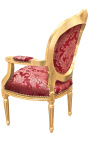 Barokk lenestol av Louis XVI Style Red Satine Fabric "Gobelins" Mønster og forgylt tre - 18