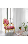 Barokk lenestol av Louis XVI Style Red Satine Fabric "Gobelins" Mønster og forgylt tre - 11