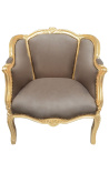 Křeslo Bergere ve stylu Louis XV taupe samet a zlaté dřevo - 14