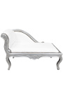 Louis XV chaise longue white leatherette and silver wood