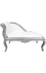 Louis XV Chaiselongue-weißes Kunstleder und Silberholz - 1