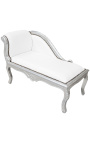 Louis XV chaise longue white leatherette and silver wood